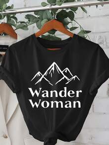 Montañas nevadas que simbolizan fuerza libertad y espíritu aventurero iluminadas por la idea de explorar nuevos caminos y superarse cada día camiseta de mujer casual moderna cómoda para viaje y ocio - Negro - Ver 6