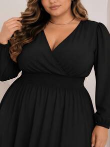 Women's Plus Size Dress With Wrap Neckline, Long Sleeves, Side Slit, Loose Fit, For Parties - màu đen - Xem 3