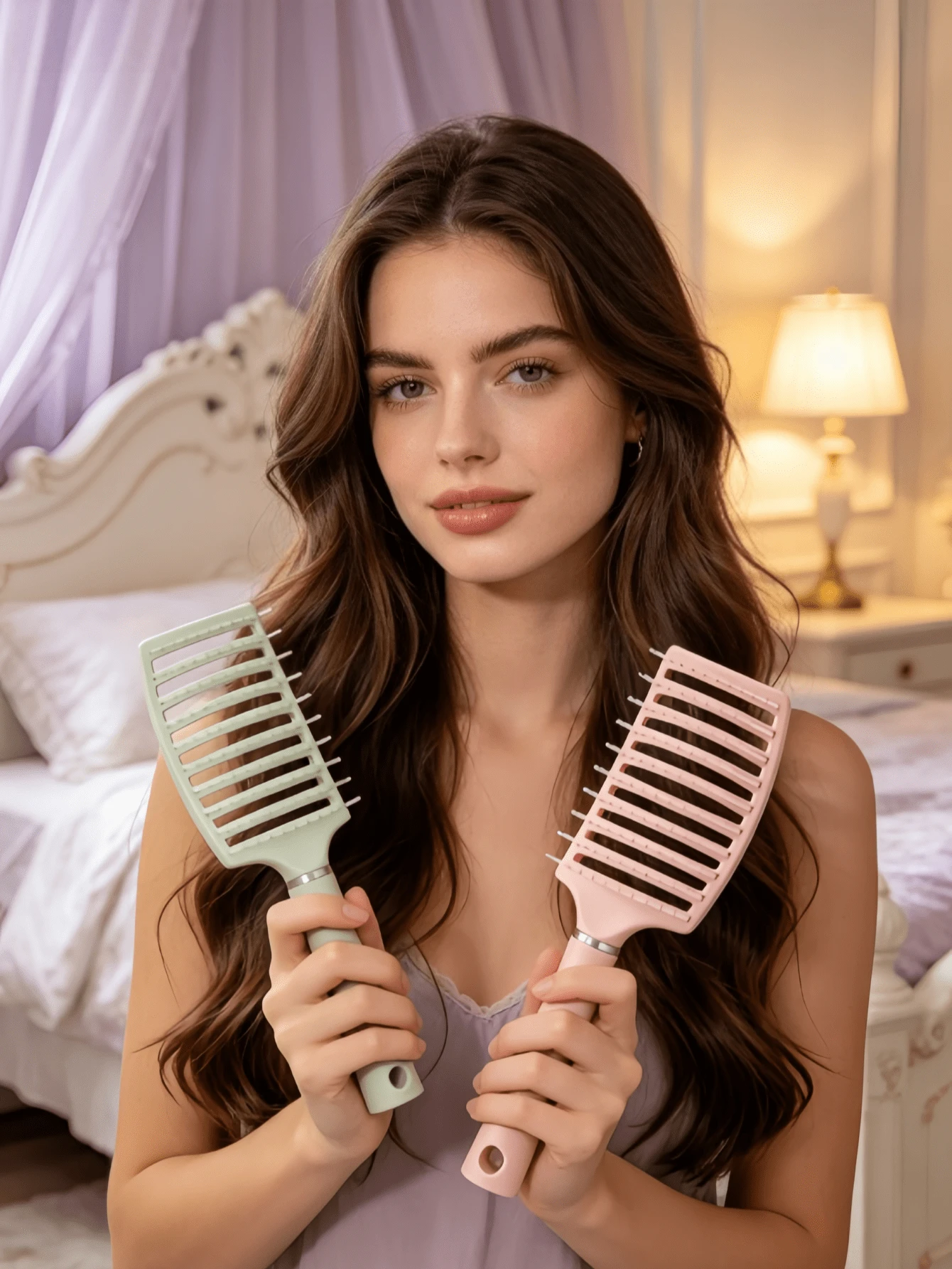 1 chiếc lược chải tóc Sakura màu hồng mềm mại, lược cong lớn, dụng cụ tạo kiểu tóc massage, lược chải tóc tại nhà dành cho nữ. - Nhiều màu - Xem 1