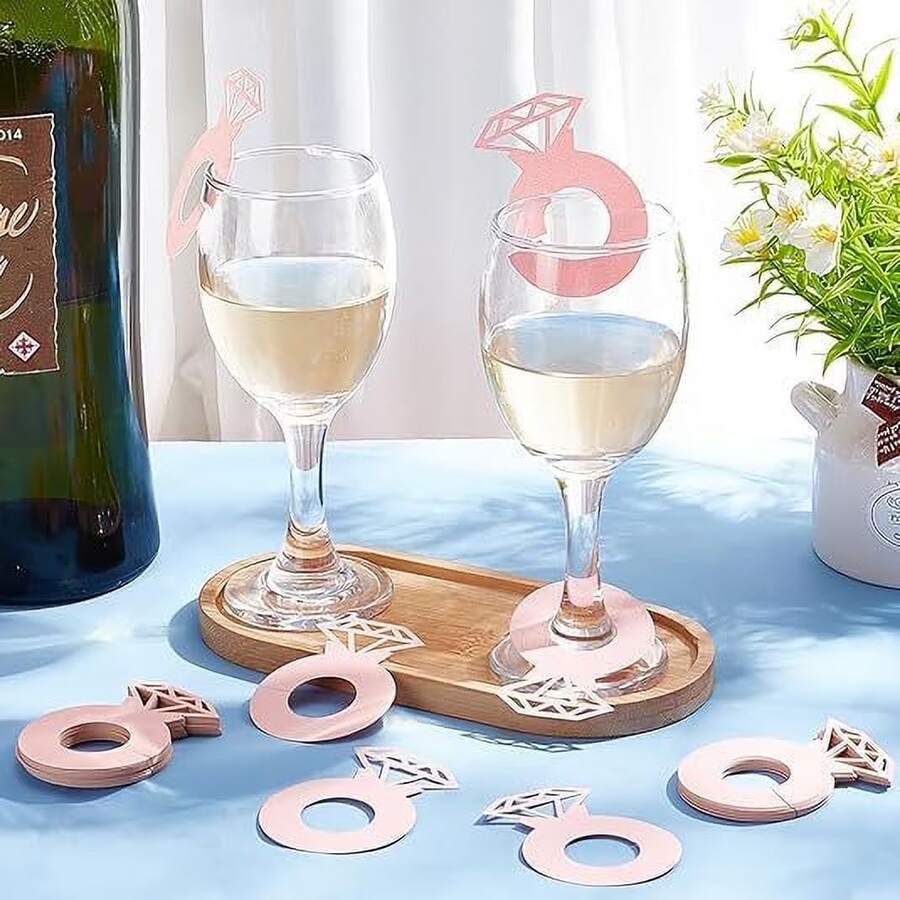 50pcs Paper Diamond Ring Decorations With Wine Glass Tags, Suitable For Wedding, Restaurant And Birthday Party Decor - Multiple Styles - View 1