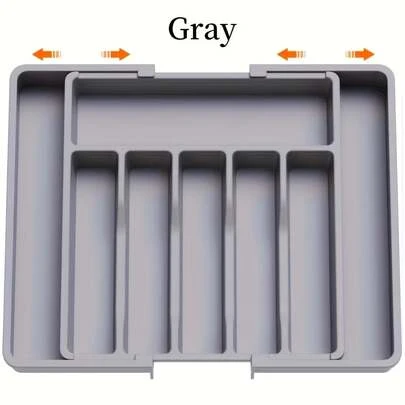 1pc Adjustable Silver Cutlery Organizer Box - Expandable Utensil Tray For Kitchen, Suitable For Storing Spoons, Forks, Knives And Spatulas In Drawer