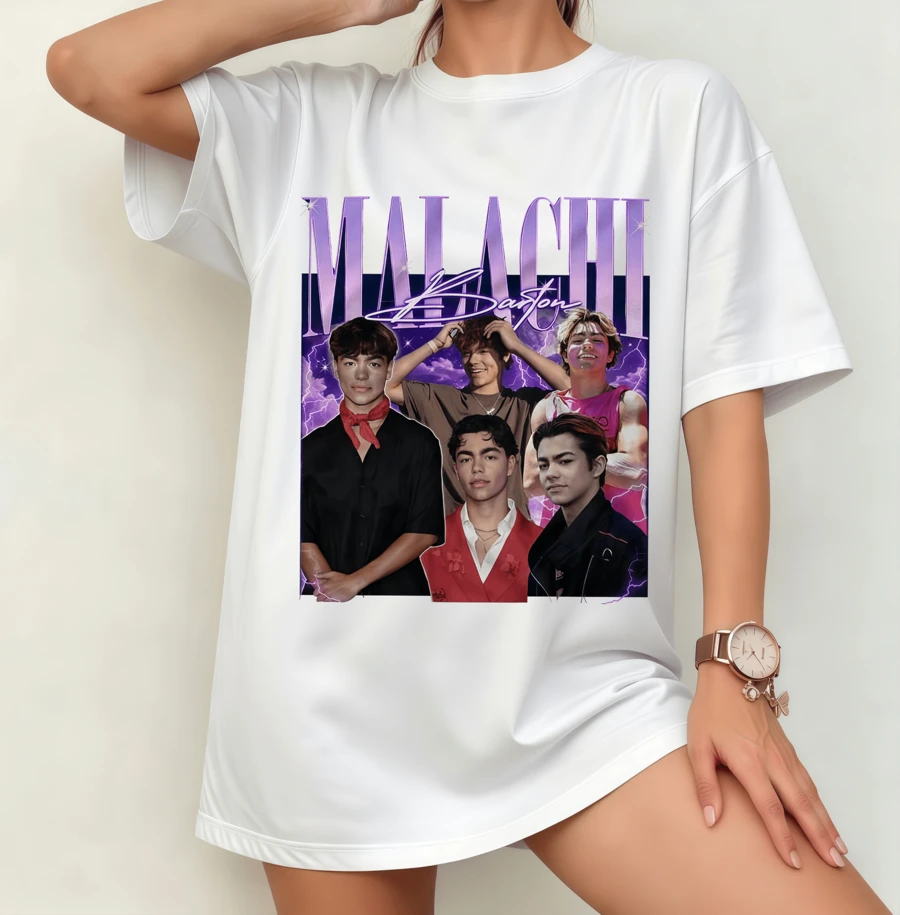 Malachi Barton Retro Star Collage T-Shirt | Gender-Neutral Oversized Fan Shirt Black White - White - View 1