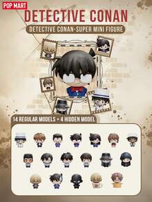 Pop Mart 名偵探柯南 Super Mini 人偶盲盒套組,14 款常規 + 4 款隱藏版,偵探推理動漫系列,包含柯南、新一、小蘭、小五郎、平次、和葉及隱藏嫌疑人,高級 PVC/ABS 材質,超可愛 Q 版動漫風格 - 彩色 - 查看 2