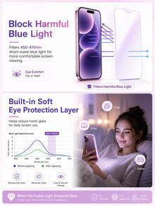 2pcs Blue Light Blocking Tempered Glass Screen Protector, Full Coverage, Case Friendly, Fit For IPhone 17 Pro Max, 13/14/15/16/17 Pro/Pro Max/16 Plus/16/17e Series - Mauve Purple - View 5