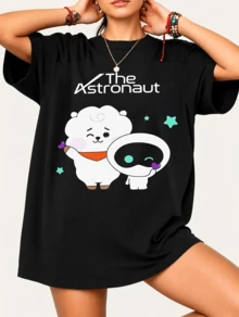 100% Cotton Unisex T-Shirt The Astronaut RJ BT21, Kawaii Style For Everyone - Black - View 6