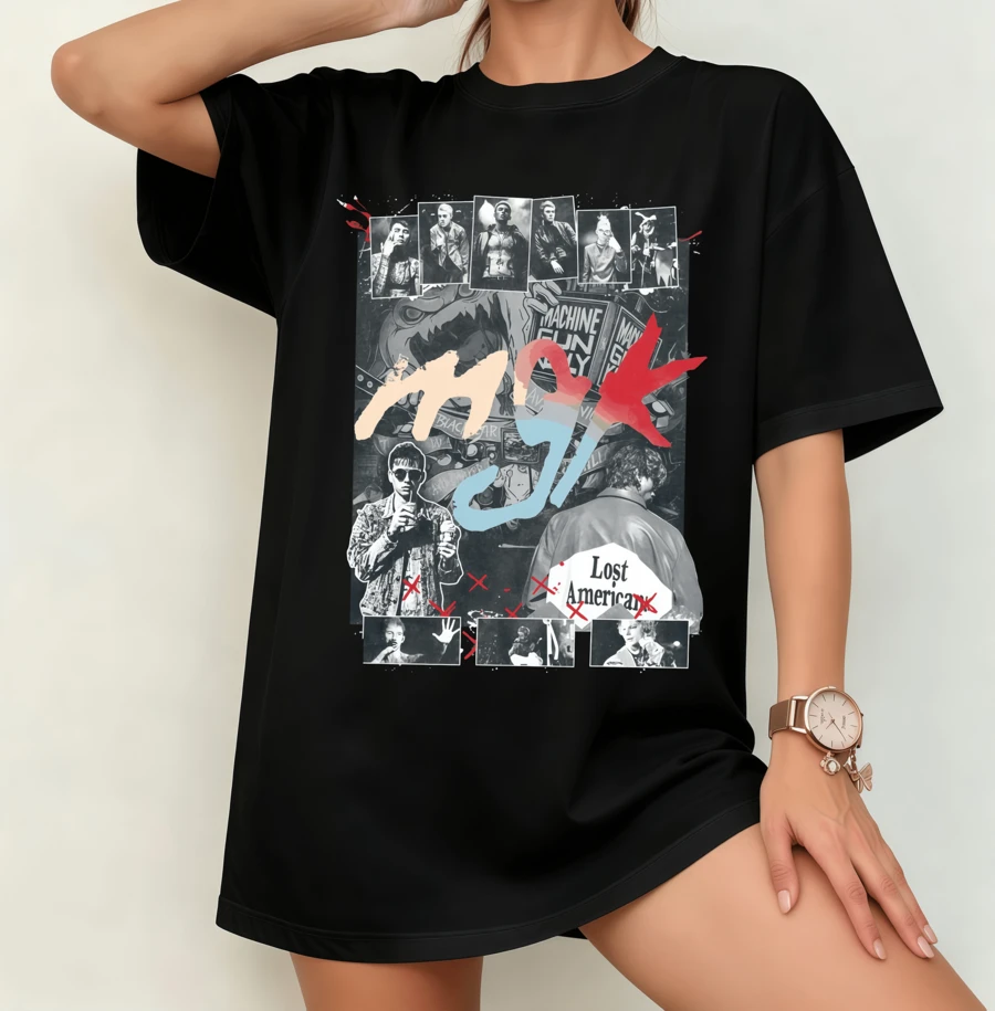 Machine GK "Lost Americana" Streetstyle Collage T-shirt | Könsneutral Oversized Konserttröja Svart - Svart - Visa 1