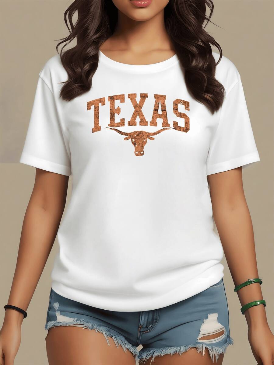 Símbolo del espíritu libre y la fuerza del suroeste con letras grandes que evocan la pasión por la tierra y el orgullo regional camiseta de mujer cómoda casual para uso diario - Blanco - Ver 1