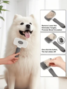 1 pieza Cepillo para aseo de mascotas, apto para perros y gatos, herramienta para desenredar el pelaje, suministros para el aseo de mascotas - Rosa - Ver 4