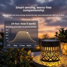 Solar Fence Lights, Metal Solar Outdoor Wall Deck Step Lights Mandala Theme Waterproof Fence Lights, Solar Wall Lights, Suitable For Garden, Lawn, Patio, Stairs, Yard Garden Decoration, Front Door Decoration, Christmas Party Decoration - Black Solar Lamp - View 5