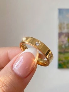 1枚925纯银时尚简约精致立方氧化锆四叶花戒指，日常佩戴装饰戒指，派对配饰，高品质女士珠宝礼品 - 梅花戒指 - 查看 5