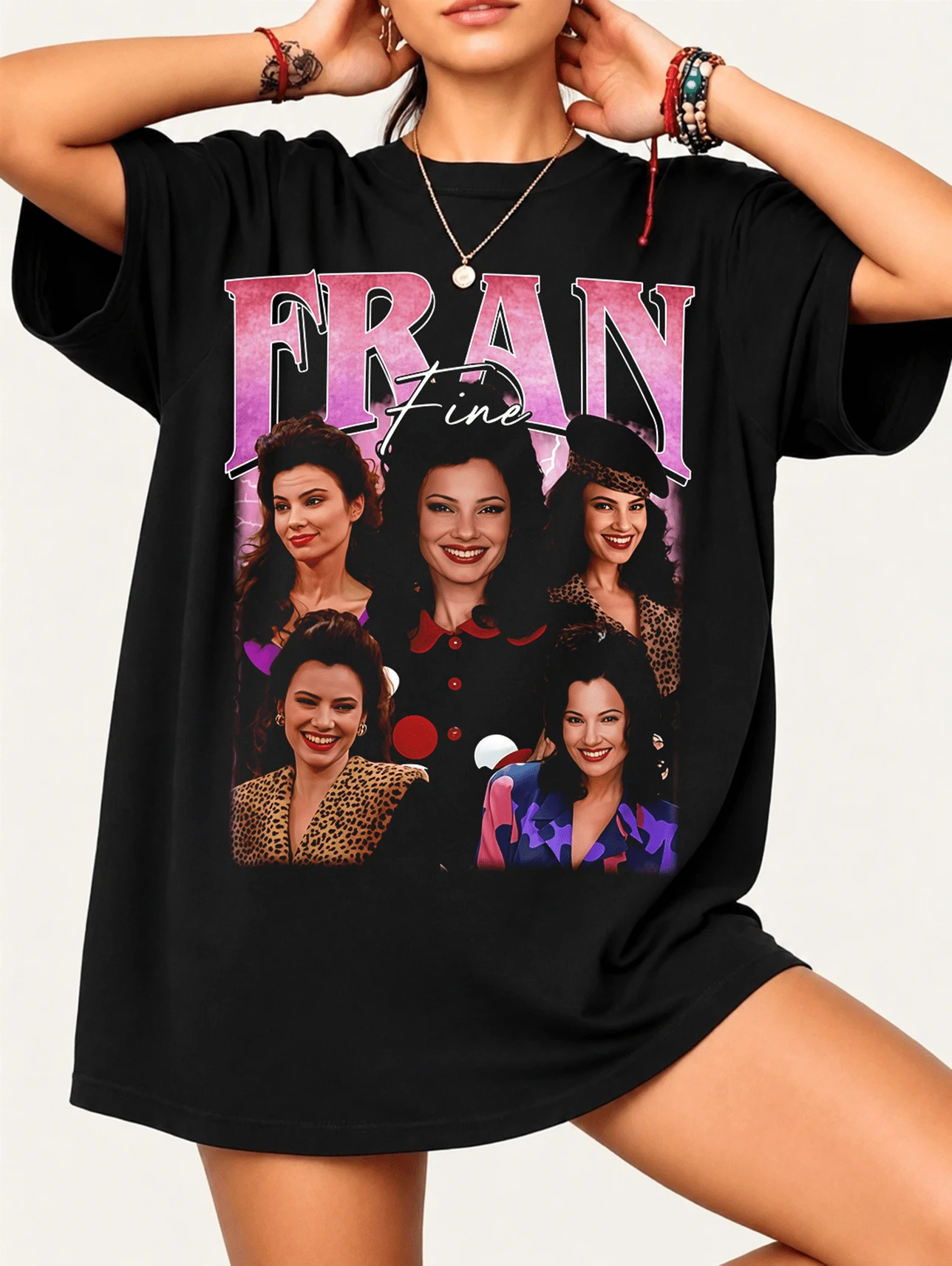 Fran Fine T-shirt i retrostil med TV-serien The Nanny, 100 % bomull, unisex - Svart - Visa 1