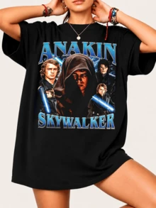 Anakins Skywalker Fan T-Shirt With Collage Of His Different Versions And , 100% Cotton, Unisex - Black - View 1