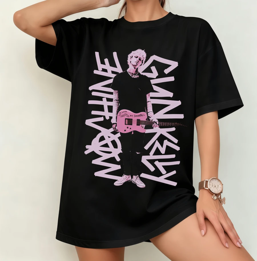 Machine GK Pink Guitar Design T-Shirt | Gender-Neutral Oversized Rap Rock Shirt Black - Black - View 1