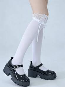1 đôi tất ren xếp ly nơ kiểu Lolita màu hồng/xanh dương/trắng, thích hợp cho mùa xuân/hè. - Nhiều màu - Xem 10