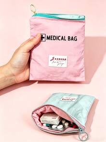 Portable "Medication" Printed Pouch, Pill Organizer Box, First Aid Kit, Cosmetic Bag, Coin Purse, Suitable For Daily Use/Outdoor/Travel, Travel-Friendly Medication Storage, Cosmetics & Phone Accessories Organizer, Travel Essential, Christmas Gift, Personalized Gift Bag, Small Gift Exchange, Room Decor - Multicolor - View 2