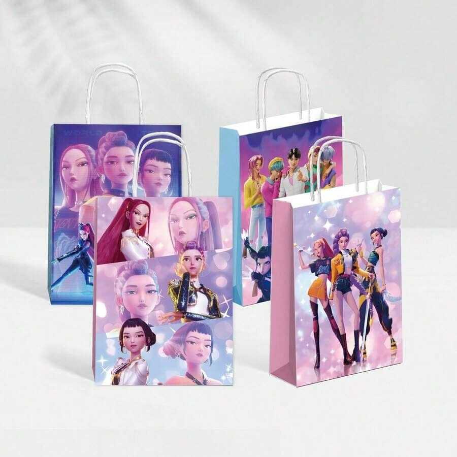 6 Peças Sacolas de Lona com Tema de Caça às Bruxas K-Pop, Sacos de Adesivos de Decoração de Aniversário e Sacos de Papel [Estilos Aleatórios Enviados] - Multicolorido - Visão 1