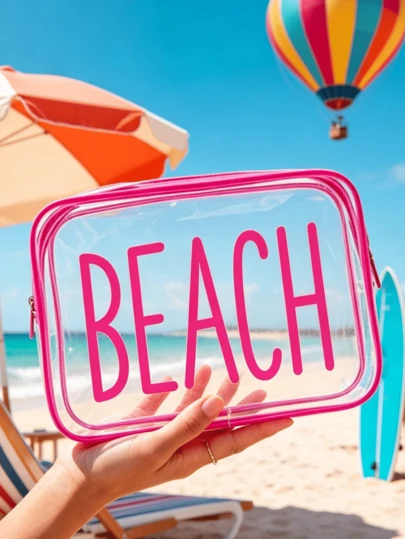 Large Capacity Zipper Travel Organizer Bag - Waterproof Beach Bag - Printed With Colorful "Beach" Letter, Suitable For Toiletries, Travel Cosmetics And Diving Bag. With Zipper Closure. Ideal For Storing Travel Documents, Passport, Fashionable Glasses, Skincare Products And Other Travel Essentials.