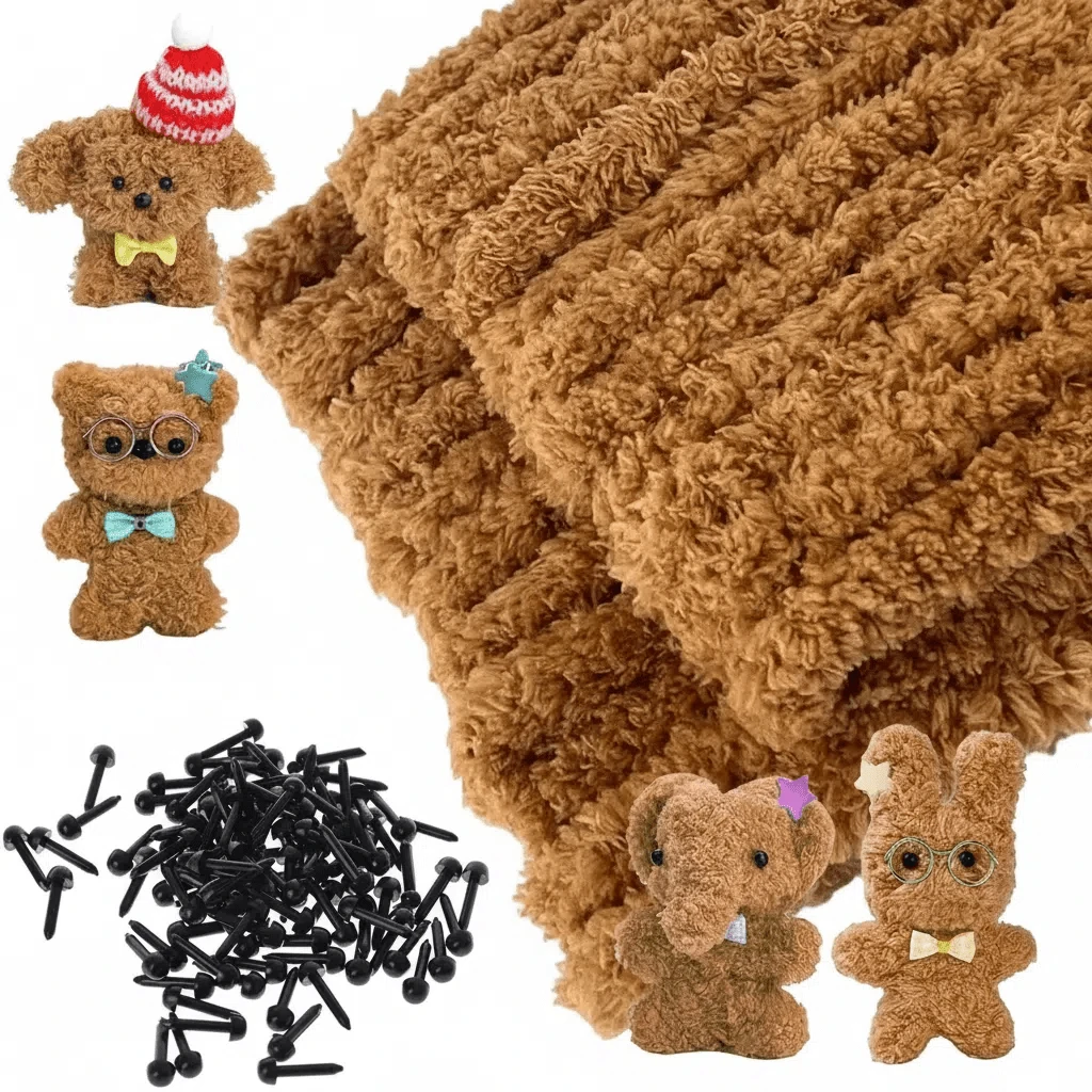 20 piezas de limpiapipas color caqui de 39 pulgadas, con set de 60 piezas de limpiapipas de chenilla esponjosa con ojos, narices y lazos, limpiapipas extra gruesos y de pelo largo, suministros de manualidades DIY, fáciles de moldear para manualidades de animales y proyectos DIY creativos - multicolor - Ver 1