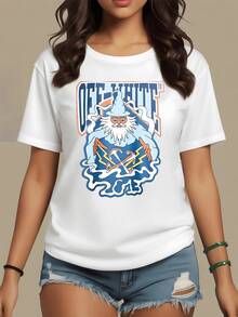 Águila majestuosa sobre nubes azules que simboliza fuerza y libertad con relámpagos cruzados representando energía y valentía camiseta de mujer moderna casual cómoda para uso diario - Blanco - Ver 1