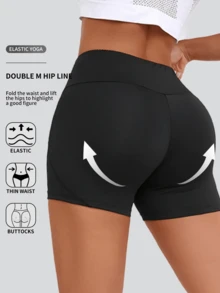1pc Spring/Summer Tight Casual Leggings, Yoga Shorts Bottoms Sports - Black - View 3
