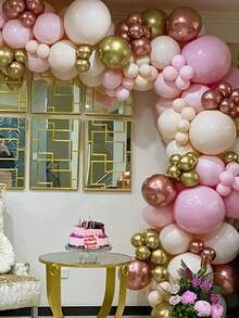 124pcs/Set Rose Gold & Gold Metal Latex Balloon Arch Kit, Suitable For Birthday, Wedding, Valentine's Day Party Decoration - Gold Rose Gold Sand White Set - View 5
