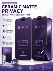 适用于 17 Pro Max 的 2 片/套哑光紫色隐私屏幕保护膜，全覆盖柔性软膜，具有防蓝光和防窥功能，兼容 16 Pro Max/13 Pro/14 Pro/15/14/13/12/11/17e/16 Plus 系列手机壳 - 黑色 - 查看 9