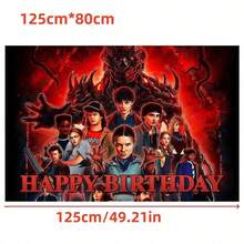 1 pieza Tela de fondo con estética retro de los 80s, misterio y terror de ciencia ficción, mundo paralelo de fantasía oscura y aventura de suspenso, para fotografía, decoración de pared, fiesta, cumpleaños, Halloween, cabina fotográfica. El estilo y el embalaje se enviarán al azar. - Multicolor - Ver 4