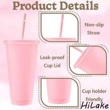HILAKE 5/10pcs 24oz Pink Water Bottle With Lid And Straw, Perfect For Iced Tea And Iced Coffee, Ideal For Graduation Party, Campus Events, Spring Break, Reusable And Durable, Comes With Cup Brush And Straw Brush, Suitable For Wedding, Beach, Picnic And Other Occasions DIY Cute Gift - Multicolor - View 4