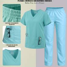 Unisex Scrub Set Surgical Uniform Pajamas Cool Mesh - Green - View 1