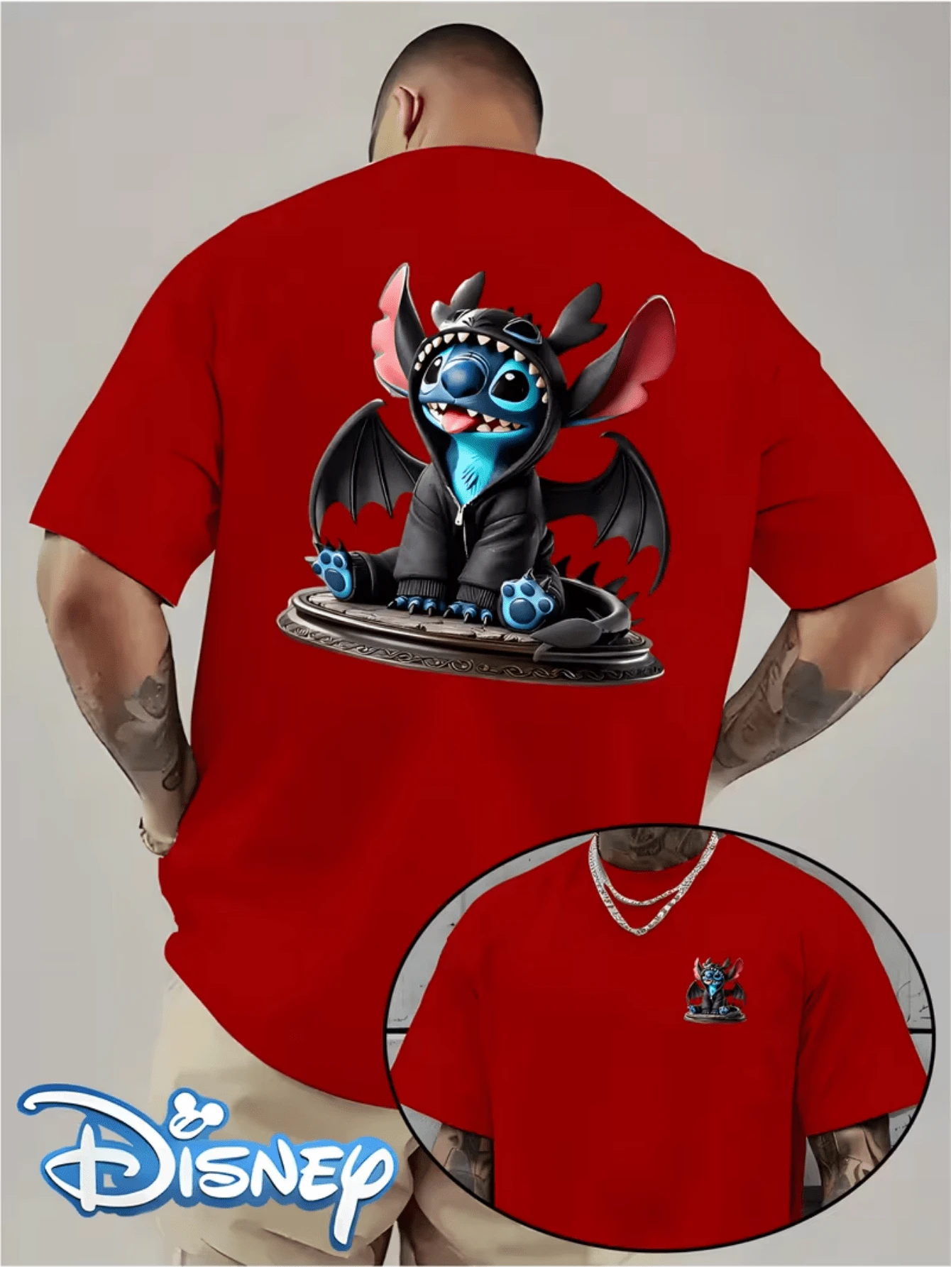 (Disney Licensed T Shirts)Disney Lilo & Stitch Stitch Devil Hoodie Graphic Tee Men's Oversized Crew Neck Short Sleeve T-Shirt, Casual Streetwear With Stitch In Demon Costume 3D Print, Cute Alien Stitch Double-Sided Loose Fit Tee, Mens Clothes, Men, Ropa De Hombre, Summer Clothes, Men Shirts, Graphic Tees, Disney Outfits Men, Graphic Tees, Camisetas Para Hombre, Camisas Para Hombre, Summer Outfits For Men, Father's Day Gift, Perfect Gift For Family And Friends, Which Are Necessary For Birthday Parties, Disney Shirts, Mens Clothes, Summer Clothes, Officially Licensed Disney T-Shirts, Disney Men's And Women's Spring/Summer Fashion Casual Short-Sleeve T-Shirts, Disney Top - 紅色 - 查看 1