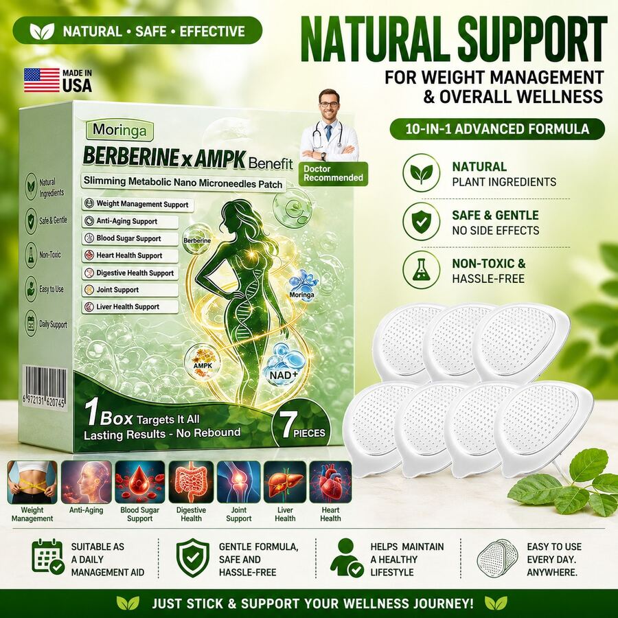 Selling Fast!--Moringa--2026 Upgraded Moringa BERBERINExAMPK Benefit Patch – Slimming Metabolic Nano Microneedles Patch For Weight Management, Blood Sugar, Heart & Liver Health Support, Gentle Formula For Women & Men (7 PCS) - 7 MẢNH - Xem 1