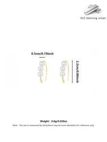Bông tai móc cài và ngọc trai bằng bạc Sterling S925, thiết kế tối giản thanh lịch kiểu Pháp, phù hợp với tai nhạy cảm, thích hợp đeo hàng ngày, quà tặng ngày Valentine. - Vàng - Xem 2