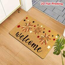 1/2pcs Independence Day Doormat, Soft Absorbent Flannel Non-Slip Washable Multi-Purpose Rug For Entryway, Living Room, Kitchen, Bathroom, Hallway, Holiday Decor With Festive Fireworks & Star Pattern, Celebratory Atmosphere - Multicolor - View 14