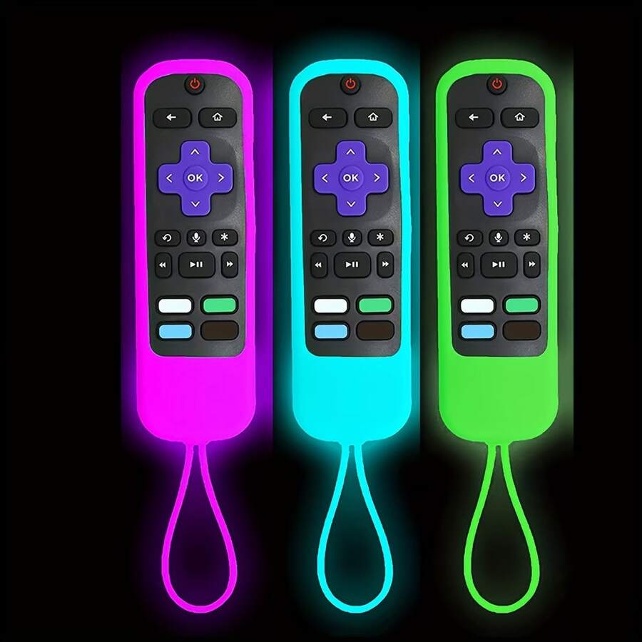 3 Piecesmulti-Color Luminous Silicone Protective Case With Hanging Strap For Remote Control, Suitable For Series The Luminous Effect Makes It Easy To Find, The Hanging Strap Makes It Convenient For Storage, And The Semi-Covered Design Provides Shock Resistance And Anti-Drop Protection. - View 1