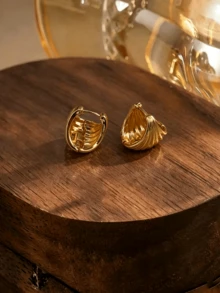 1 Pair Minimalist Gold Metal Shell Design Earrings, Elegant Daily Wear & Party Accessory For Women - Gold - View 5