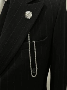 1pc New Arrival European And American Men's Metal Chain Brooch, Personalized Fashion Lapel Pin, High-End Alloy Black Luxury Accessory, Rose Decor Suit Accessory, Gift - Brooch - View 13