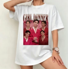 Malachi Barton "Girl Dinner" Retro Collage T-Shirt | Gender-Neutral Oversized Fan Shirt White - White - View 11
