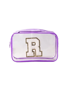 1pc Transparent PVC Portable Storage Bag With A-Z Letter Towel Embroidery Pattern, Large Capacity Cosmetic Organizer Box/Case, Waterproof Design With Zipper, Multifunctional Makeup Bag, Beauty Bag For Storing Lipsticks, Makeup Brushes, Skincare Products, Phones, Coins And Various Small Items, Suitable For Home And Vacation, Travel Essential, Ideal For Holiday Trips And Back To School - Multicolor - View 17