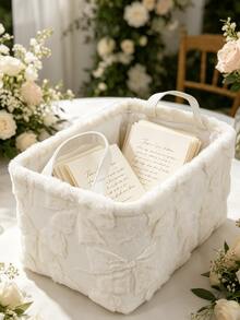 1pc Large Capacity Pink Flannel Bow Storage Basket, Suitable For Storing Cosmetics, Clothes, Snacks, Toys, Flower Bouquets, Wedding Supplies - Pink - View 11