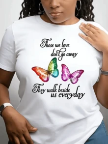 Mariposas coloridas simbolizan el amor eterno y la compañía de quienes siguen en nuestro corazón en cada paso camiseta de mujer manga corta cómoda para uso diario elegante casual - Blanco - Ver 8