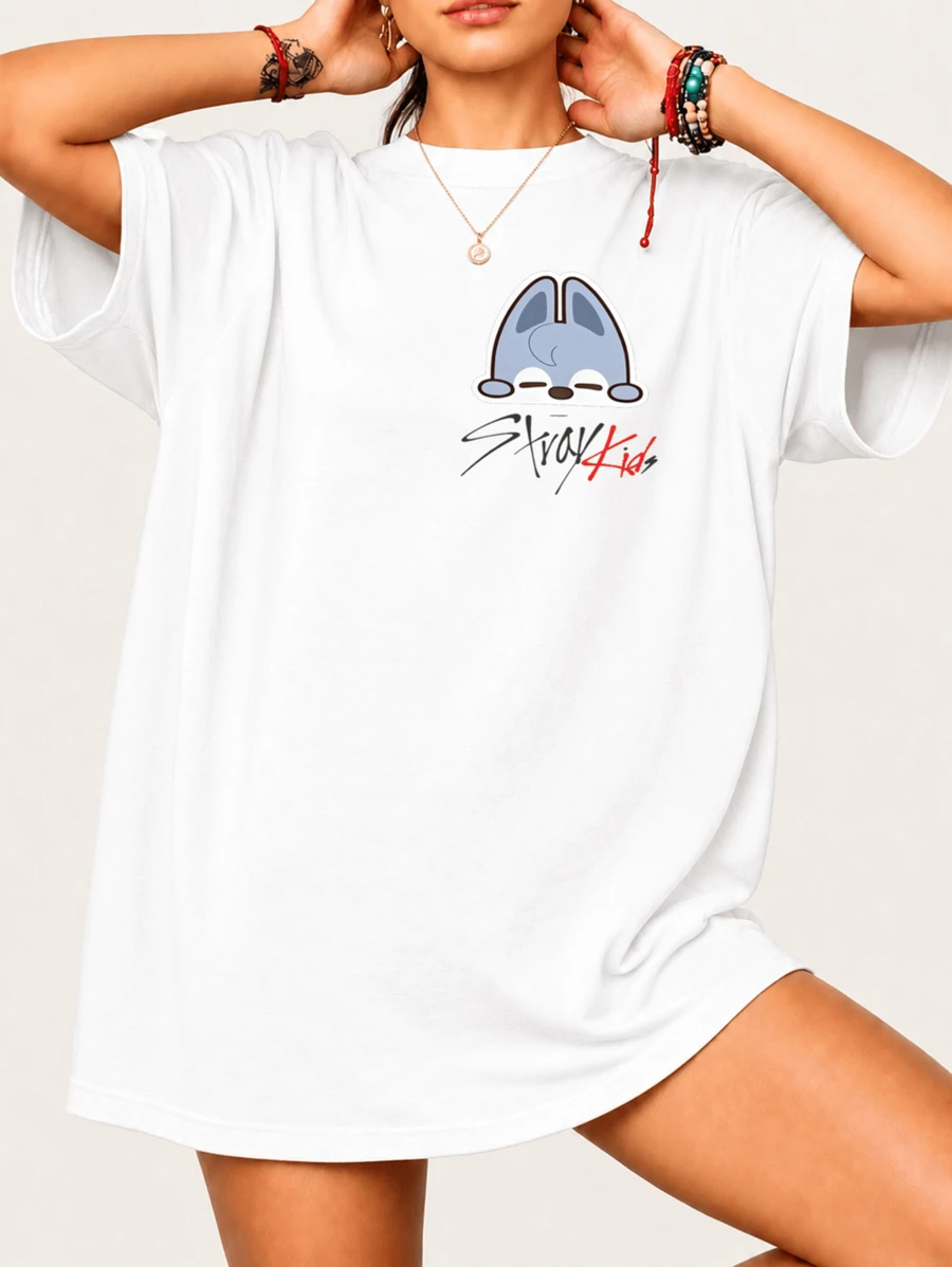 Strays Kidss T-Shirt For Wolf Chan SKZOOs Fans, Official Logo And Character, 100% Cotton, Unisex - White - View 1