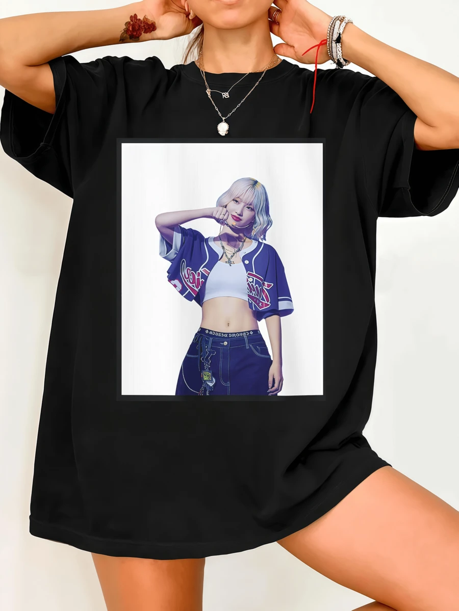 Twic.E Momo Shirt Once Strategy K-Pop Gift Art K-Pop Unisex T-Shirts Casual Style Fan-Made. Vintage Graphic Print Casual Black Cotton Short Sleeve T-Shirt - Black - View 1