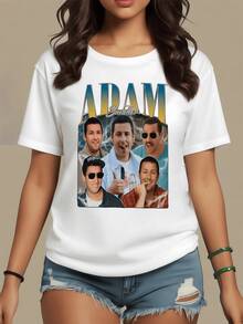 Artistic Portrait Depicting Fun Moments Of Modern Life With Blue And Gold Tones Conveying Youthful Energy And Good Humor. Comfortable Casual Women's T-Shirt For Everyday Wear. - 白色 - 查看 8