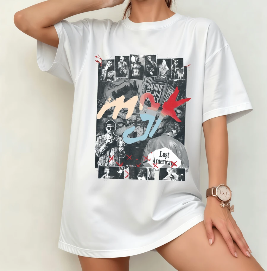 Machine GK "Lost Americana" Streetstyle Collage T-Shirt | Gender-Neutral Oversized Fan Shirt White - White - View 1