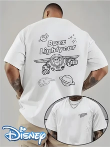 (Disney Licensed T Shirts)Disney PIXAR1 Toy Story Buzz Lightyear Space Sketch Graphic Tee Men's Oversized Crew Neck Short Sleeve T-Shirt, Casual Streetwear With Black Line Art Buzz Lightyear And Planets Print, Retro Toy Story Astronaut Loose Fit Casual Top, Mens Clothes, Men, Ropa De Hombre, Summer Clothes, Men Shirts, Graphic Tees, Disney Outfits Men, Graphic Tees, Camisetas Para Hombre, Camisas Para Hombre, Summer Outfits For Men, Father's Day Gift, Perfect Gift For Family And Friends, Which Are Necessary For Birthday Parties, Disney Shirts, Mens Clothes, Summer Clothes, Officially Licensed Disney T-Shirts, Disney Men's And Women's Spring/Summer Fashion Casual Short-Sleeve T-Shirts, Disney Top - White - View 1
