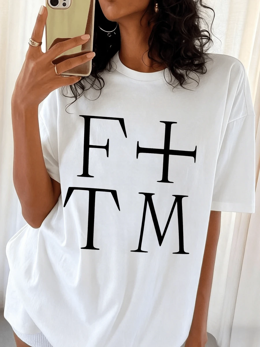 Casual White T-Shirt In Retro Indie Rock Style With The Florence + The Machine "F+TM" Logo - White - View 1