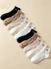 1/5/10 Pairs Women Socks, Random Multi-Color Bow Tie Waist Non-Slip Breathable Ankle Socks, Suitable For Spring/Summer - Multicolor - View 3