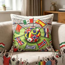1PC World Cup Themed Pillow Cover - Flag, Football Pattern Design, Double Sided Printing, Durable Machine Washable Fabric, Zipper Sealing, Suitable For Queuing, Fans, Living Room Decoration, Home Decoration, Tropical Style, Printed Design, Living Room Pillow Cover, Decorative Pillow Cover, Home Decorator (Excluding Pillow Core) - Multicolor - View 1