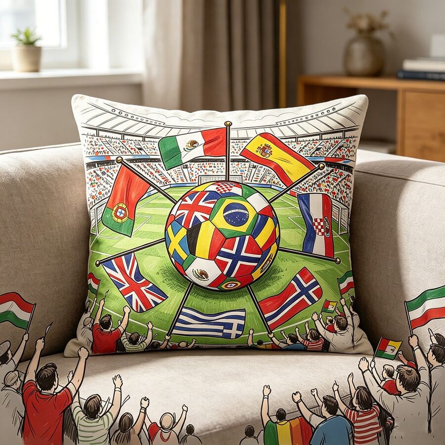1PC World Cup Themed Pillow Cover - Flag, Football Pattern Design, Double Sided Printing, Durable Machine Washable Fabric, Zipper Sealing, Suitable For Queuing, Fans, Living Room Decoration, Home Decoration, Tropical Style, Printed Design, Living Room Pillow Cover, Decorative Pillow Cover, Home Decorator (Excluding Pillow Core) - Multicolor - View 1