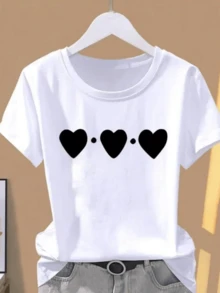 Tres corazones juntos simbolizan amor continuo conexión emocional y energía positiva que inspiran confianza y ternura camiseta de mujer casual moderna para uso diario cómoda y ligera - Blanco - Ver 8